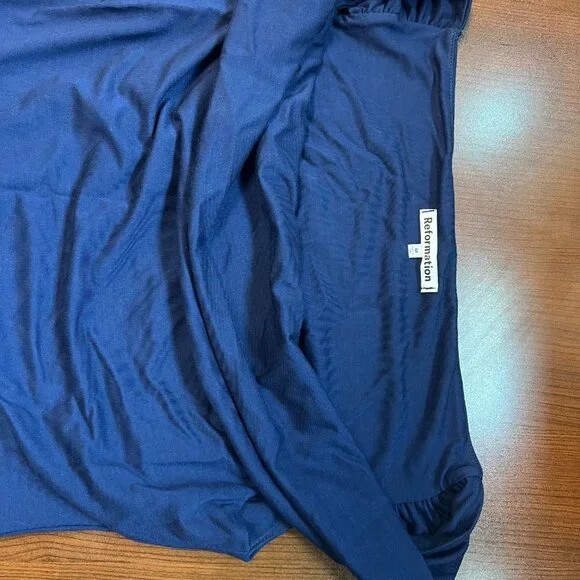 Reformation Blue Off The Shoulder Stretch Jamen Knit Midi Dress M Danube - Picture 7 of 7